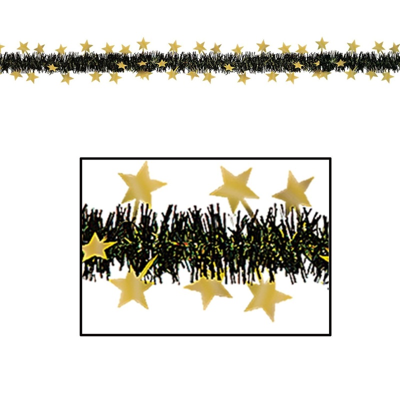 12 Pack Beistle 12 ft Metallic Star Party Garland - black/gold
