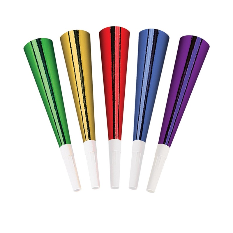180 Pack Beistle New Year's Eve Packaged Foil Horns - Asst colors