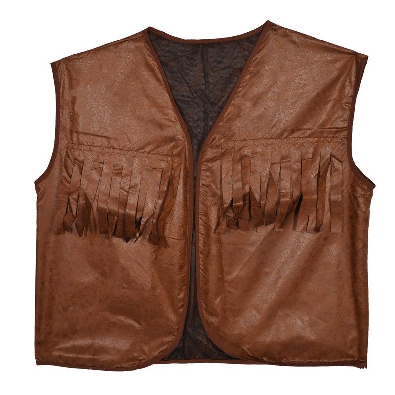 4 Pack Beistle Faux Brown Leather Cowboy Vest with Fringe
