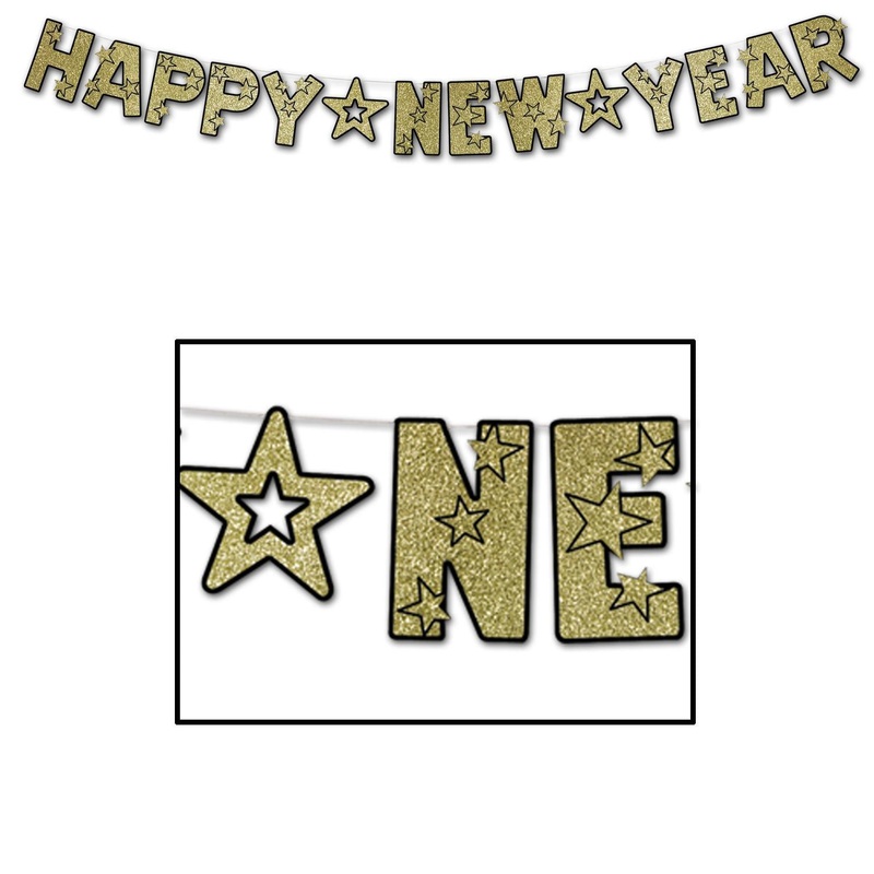 12 Pack Beistle Glittered Happy New Year Streamer - black/gold