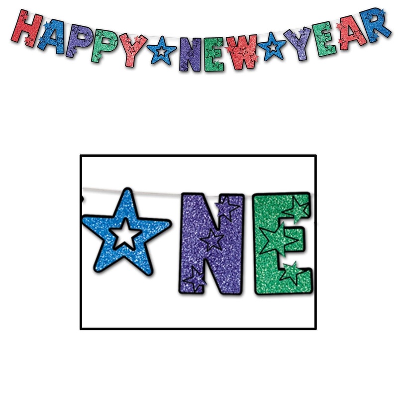 12 Pack Beistle Glittered Happy New Year Streamer - multi-color