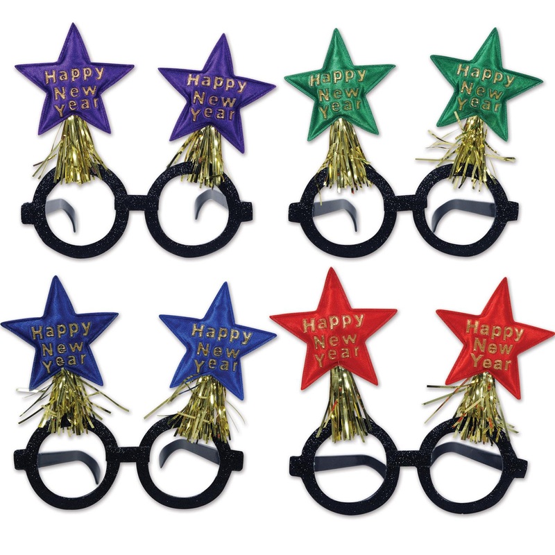 12 Pack Beistle Glittered New Year Star Bopper Glasses