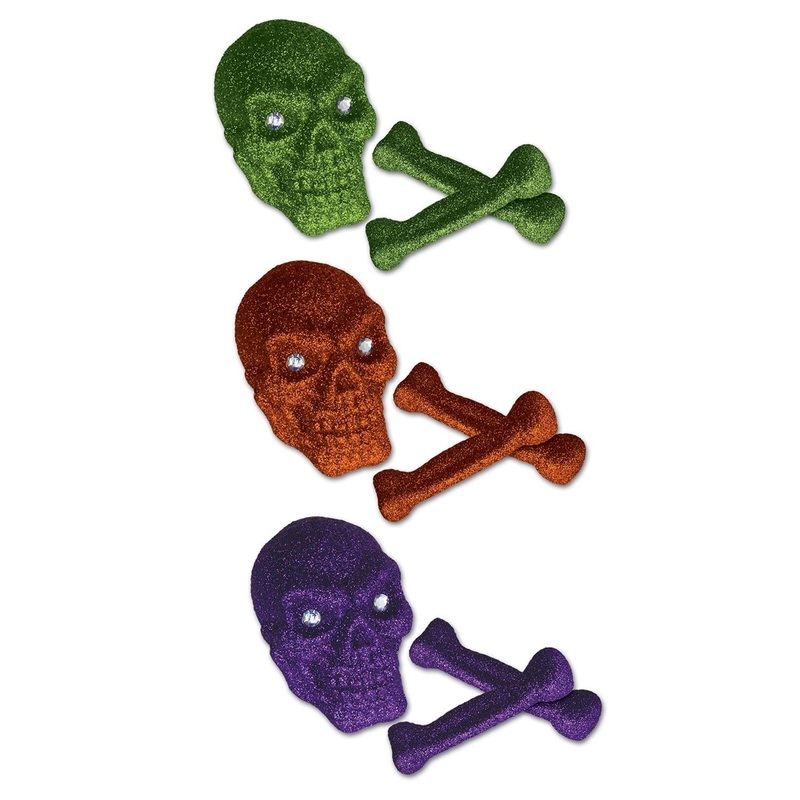 12 Pack Beistle Halloween Glittered Plastic Skull/Bones 3 Piece Set