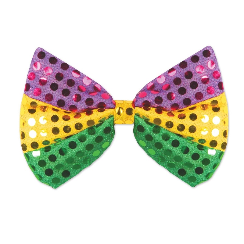 12 Pack Beistle Mardi Gras Glitz 'N Gleam Bow Tie - gold - green - purple