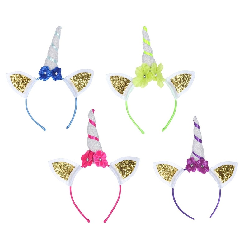 6 Pack Beistle Glittered Unicorn Headbands