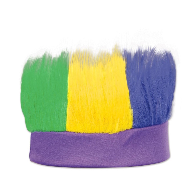12 Pack Beistle Mardi Gras Hairy Headband - golden-yellow - green - purple