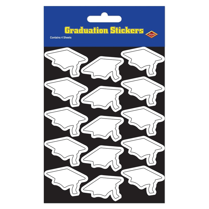 12 Packs Beistle Grad Cap Graduation Party Stickers white 4/Pack