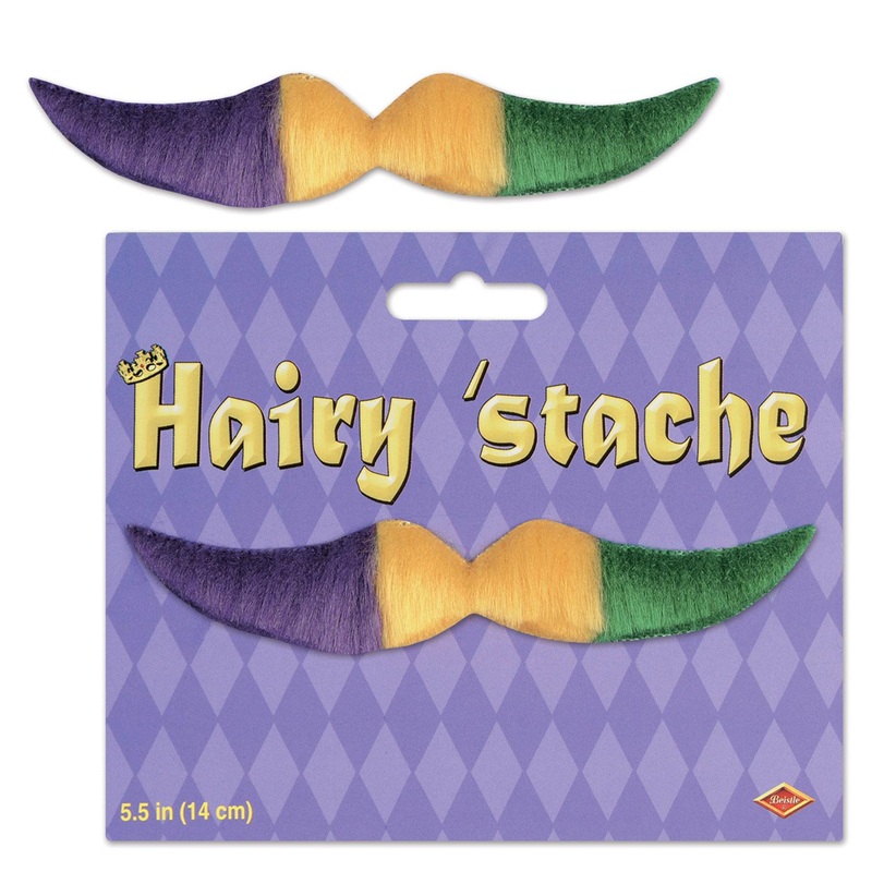 12 Piece Beistle Mardi Gras Hairy 'stache - gold - green - purple - self-adhesive
