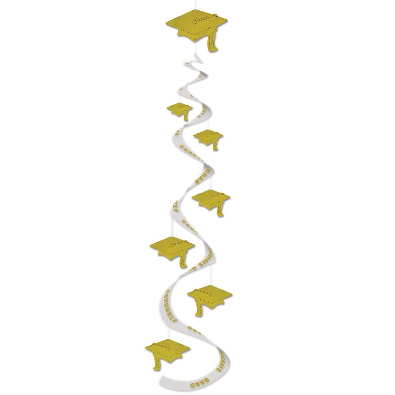 18 Piece Beistle Printed Grad Cap Graduation Party Whirls - gold