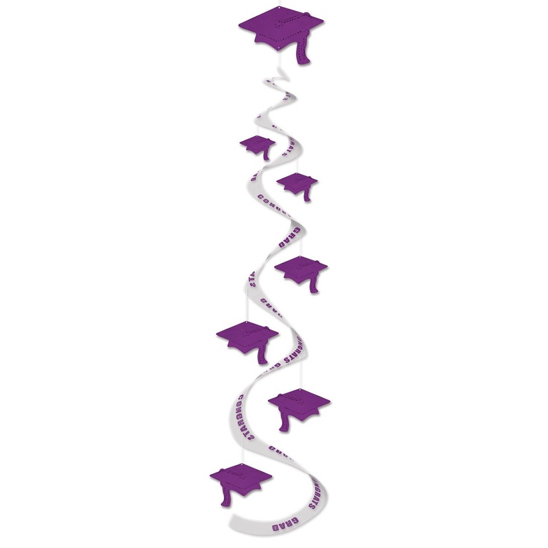 18 Piece Beistle Printed Grad Cap Graduation Party Whirls - purple