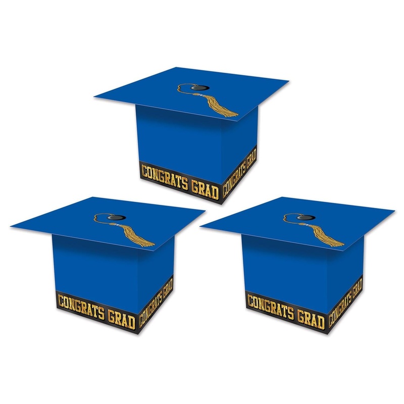 36 Pack Beistle Grad Cap Graduation Party Favor Boxes - blue