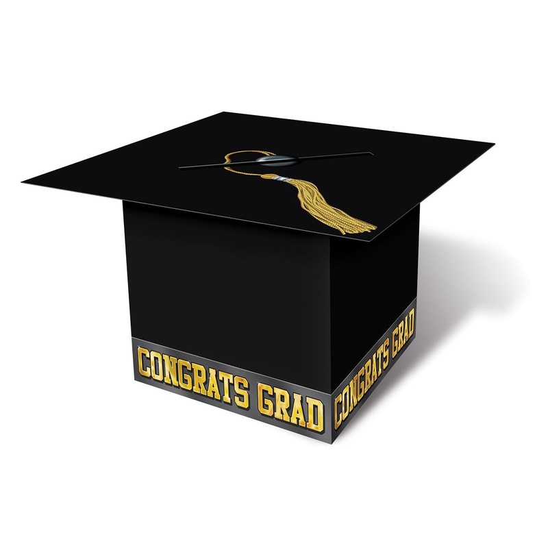6 Pack Beistle Grad Cap Graduation Party Card Box - black