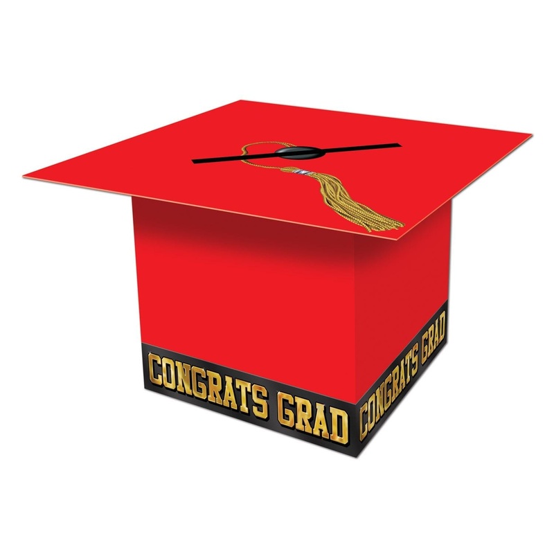 6 Pack Beistle Grad Cap Graduation Party Card Box - red