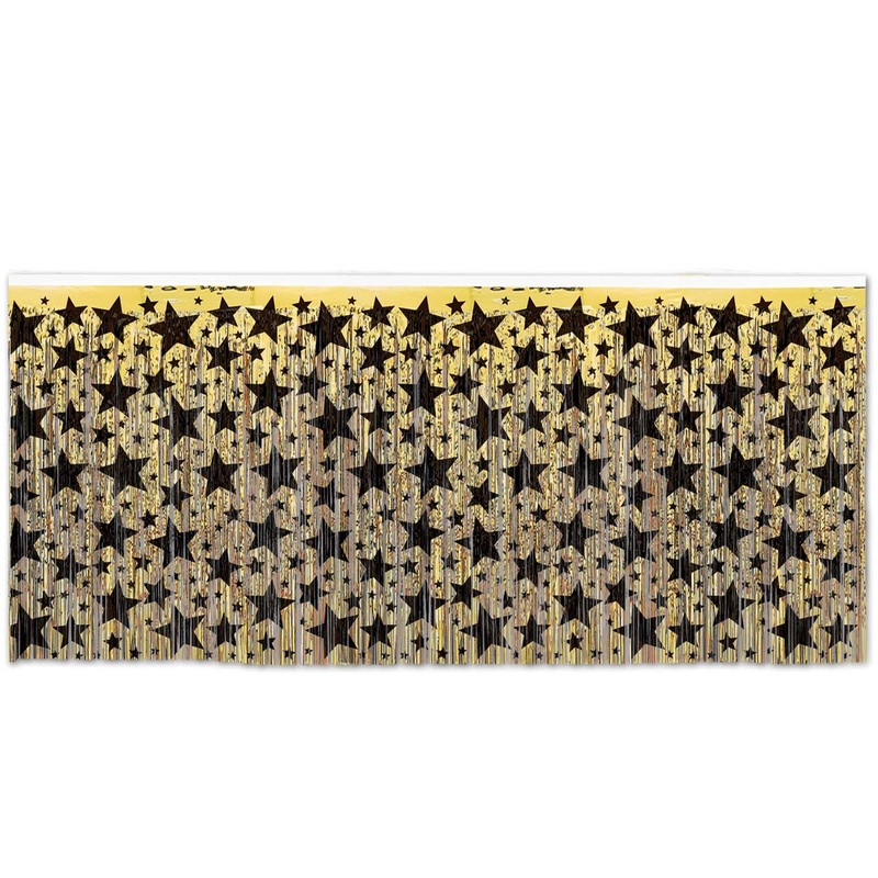 6 Pack Beistle New Year's Eve 1-Ply Metallic Table Skirt - gold with prtd black stars