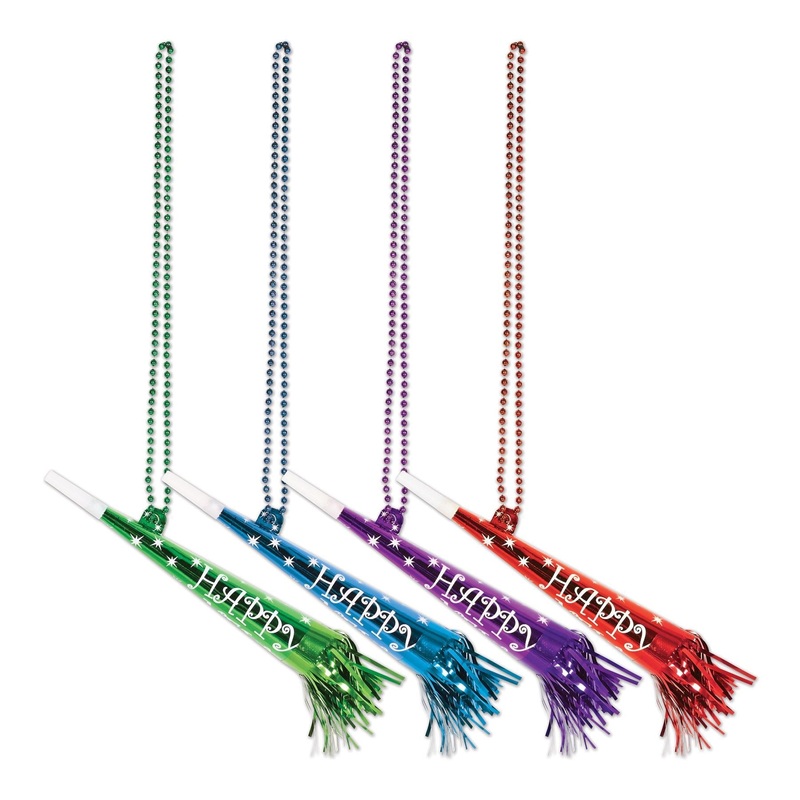 12 Pack Beistle Bead Necklace with Happy New Year Horns
