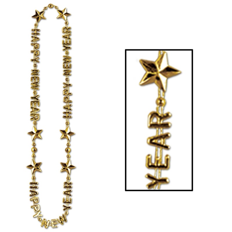 12 Pack Beistle Happy New Year Bead Necklaces - gold