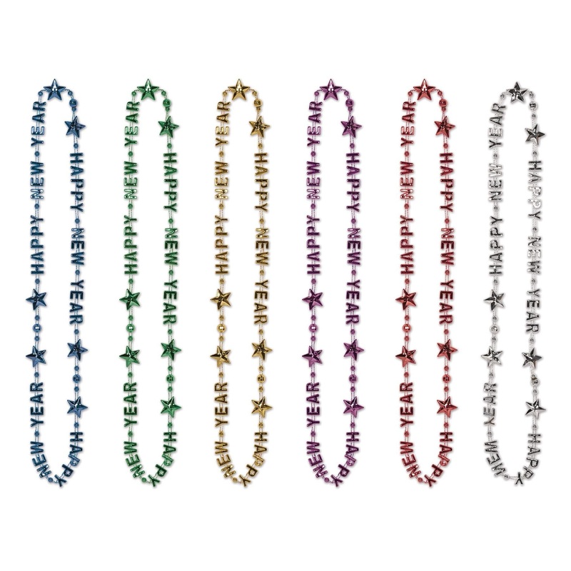 12 Pack Beistle Happy New Year Bead Necklaces- Multicolor