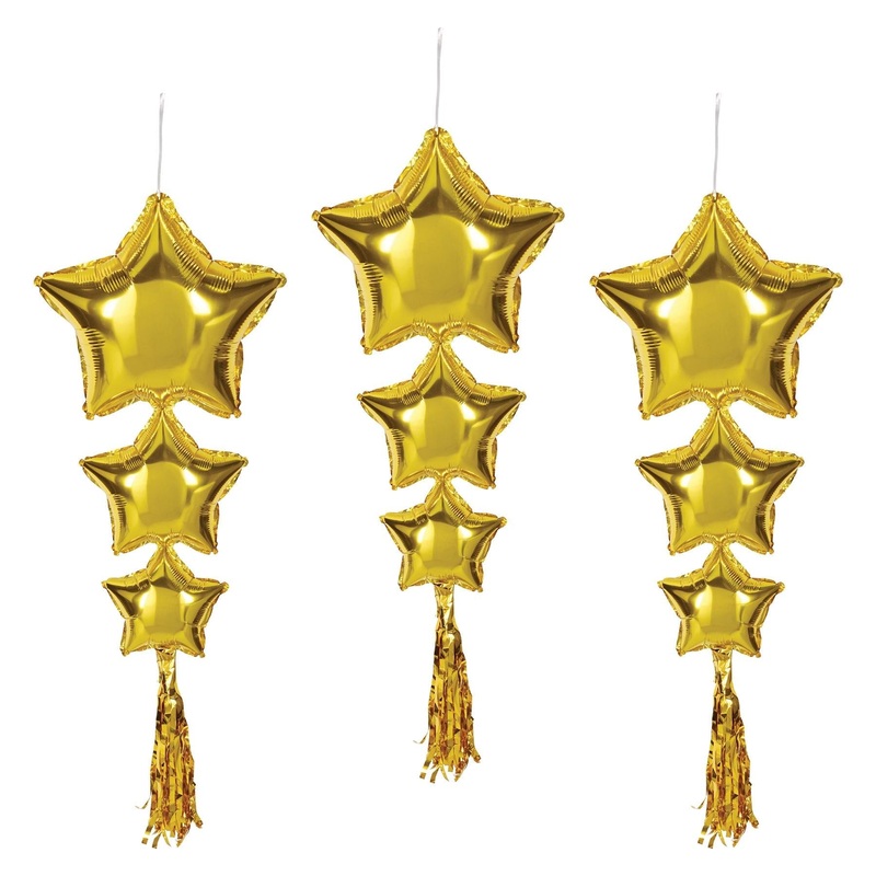 18 Pack Beistle Star Balloons with Tassels gold