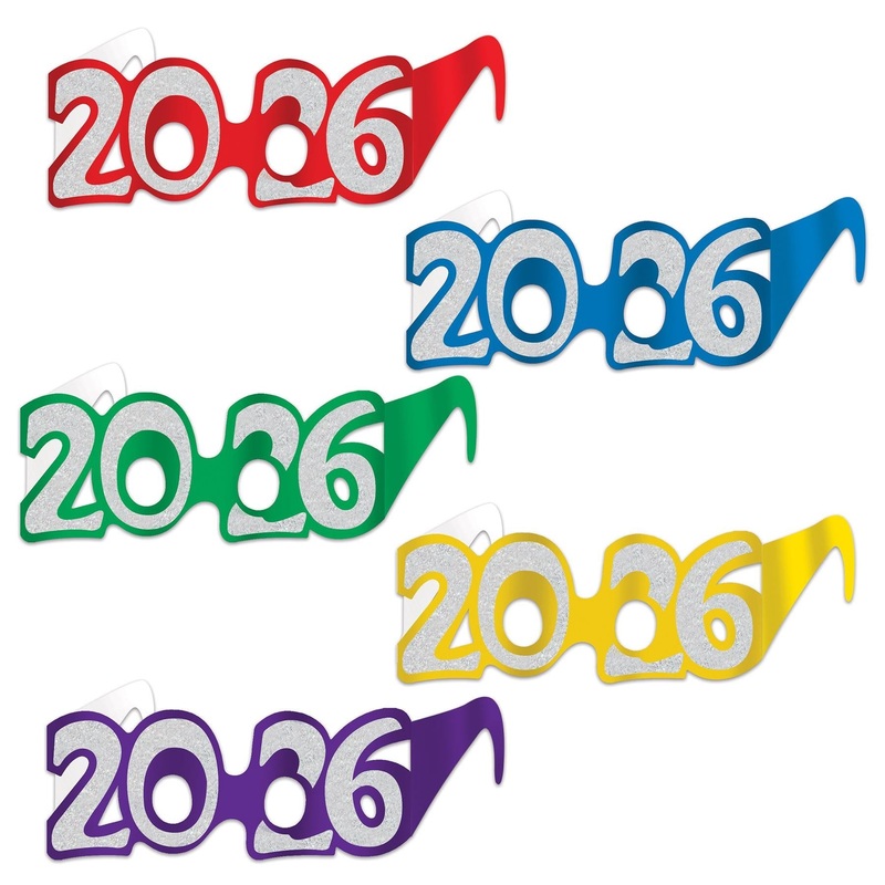 50 Pack Beistle 2026 Glittered Foil Eyeglasses asst colors
