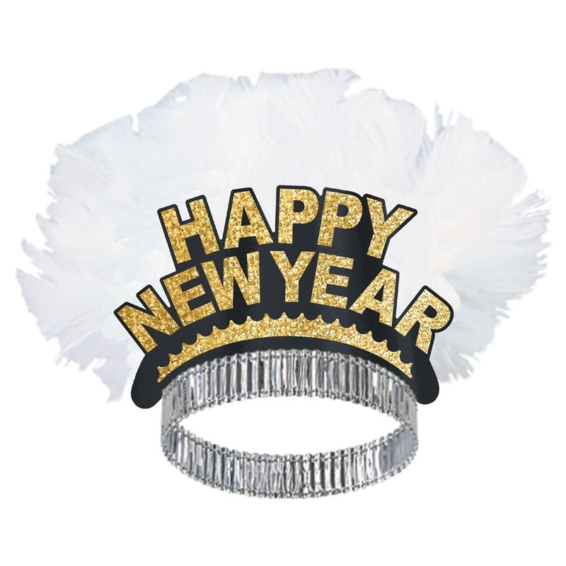 50 Pack Beistle Happy New Year Bird Of Paradise Tiara - black/gold