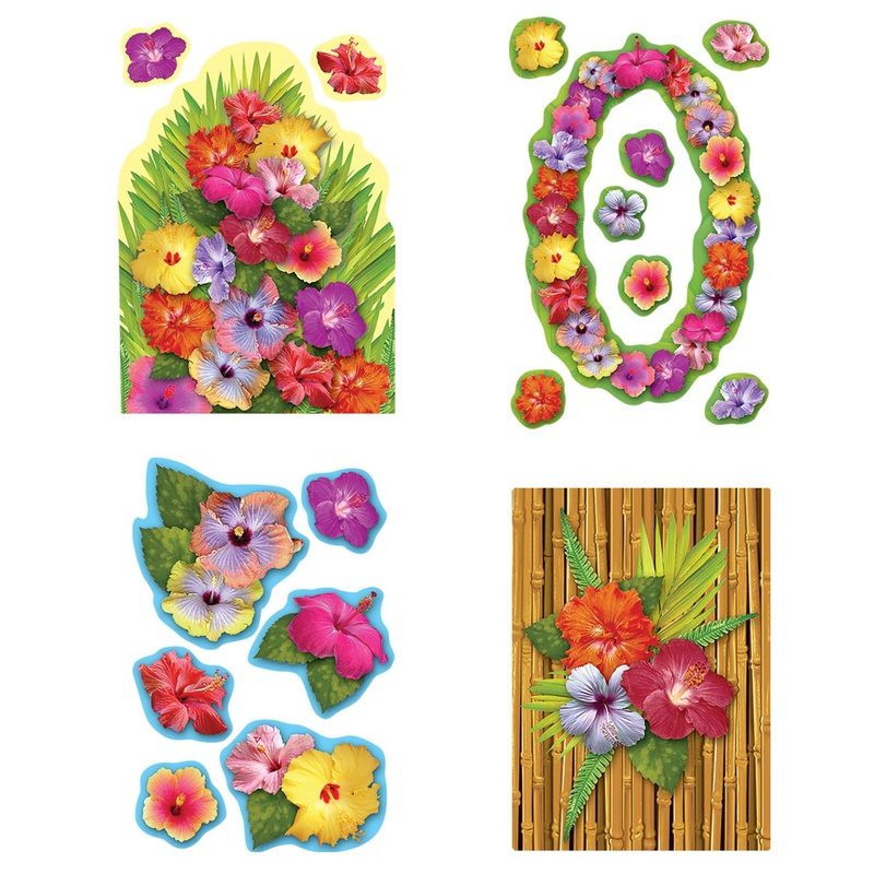 216 Piece Beistle Luau Party Hibiscus Cutouts
