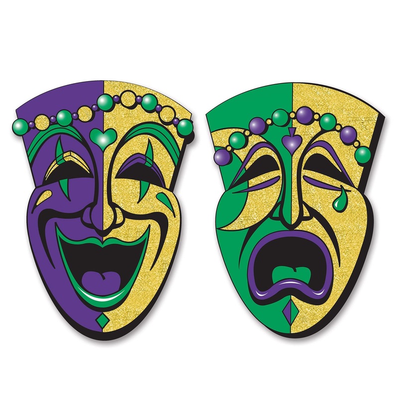 24 Pack Beistle Mardi Gras Jumbo Glittered Comedy/Tragedy Face Cutouts