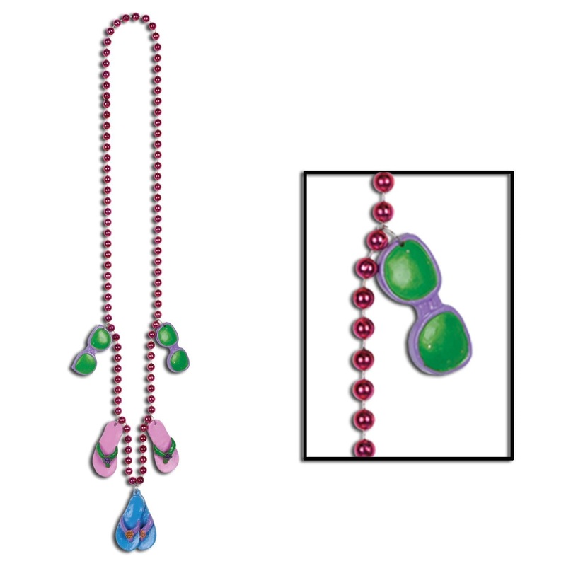 12 Pack Beistle Luau Party Bead Necklaces with Flip Flop Medallions