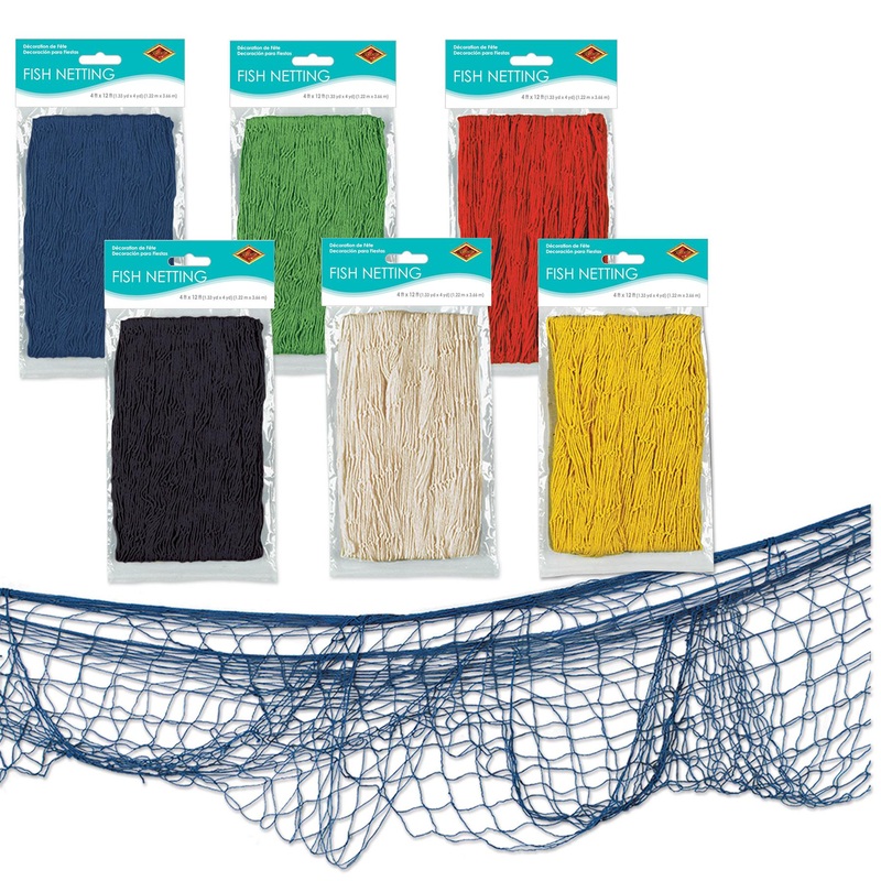 12 Pack Beistle Luau Party Fish Netting, Asst colors