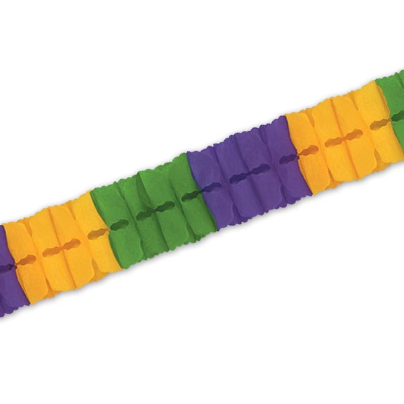12 Pack Beistle Mardi Gras Packaged Leaf Garland - golden-yellow - green - purple