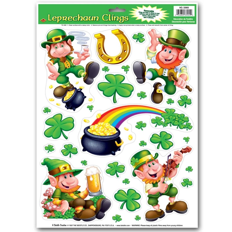 12 Pack Beistle St. Patrick's Day Leprechaun/Shamrock Cling Sheets