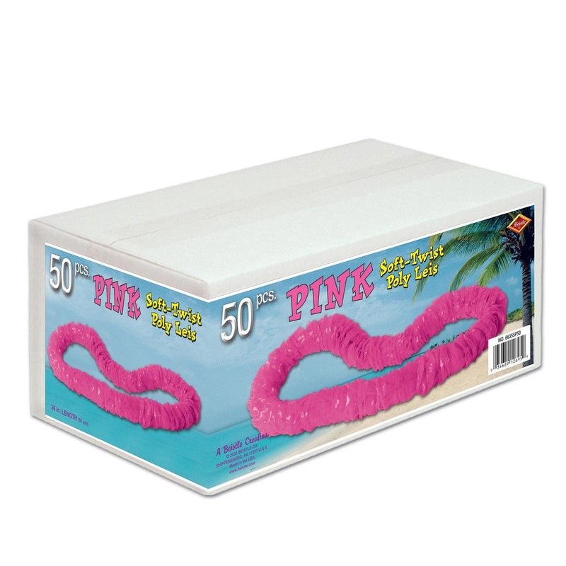 50 Pack Beistle Luau Party Soft-Twist Poly Leis with Labeled Carton pink