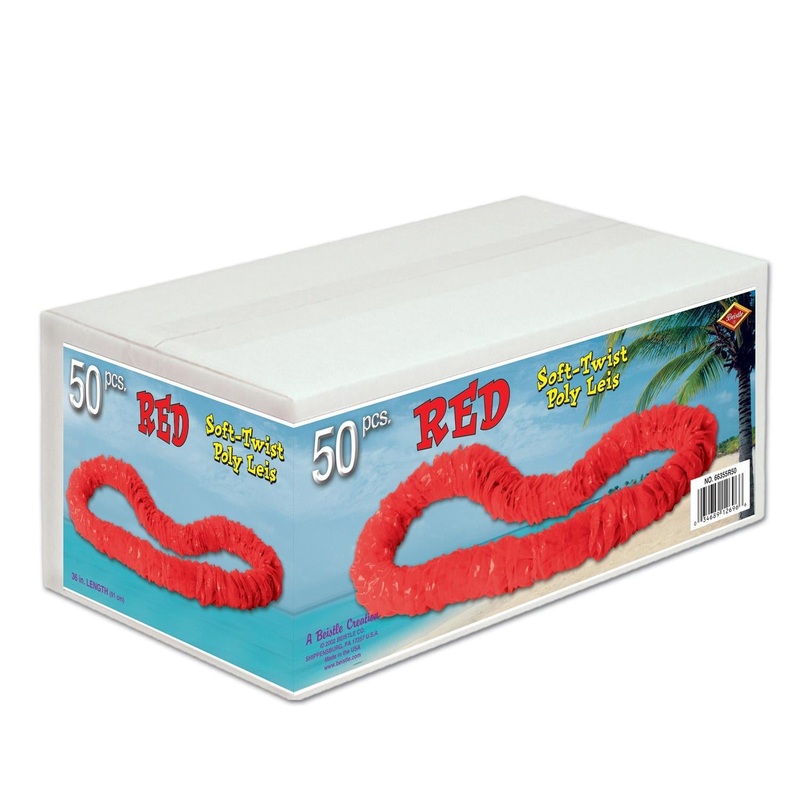 50 Pack Beistle Luau Red Party Soft-Twist Poly Leis with Labeled Box