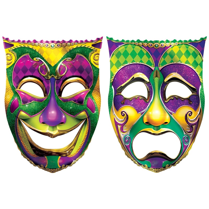12 Pack Beistle Mardi Gras Jumbo Foil Comedy & Tragedy Face Cutouts