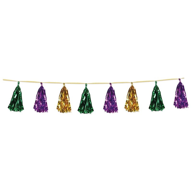 12 Pack Beistle Mardi Gras Metallic Tassel Garland - gold - green - purple