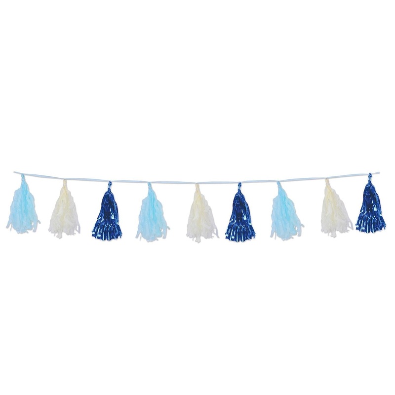 12 Pack Beistle Metallic/Party Tissue Tassel Garland - blue
