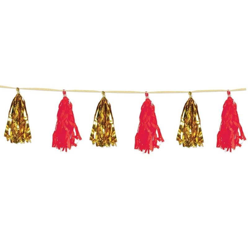 12 Pack Beistle Metallic/Tissue Tassel Party Garland - gold/red