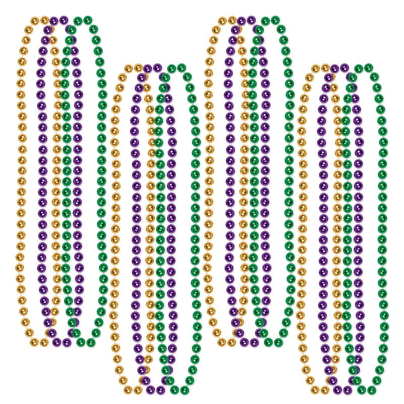 144 Pack Beistle Mardi Gras Small Round Bead Necklaces