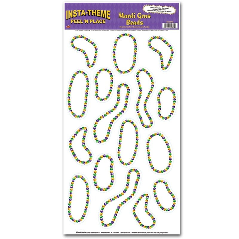 192 Piece Beistle Mardi Gras Bead Necklaces Peel 'N Place Clings