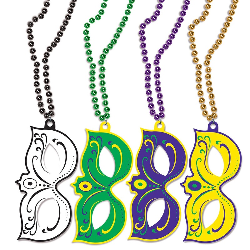48 Pack Beistle Mardi Gras Masks with Bead Necklaces