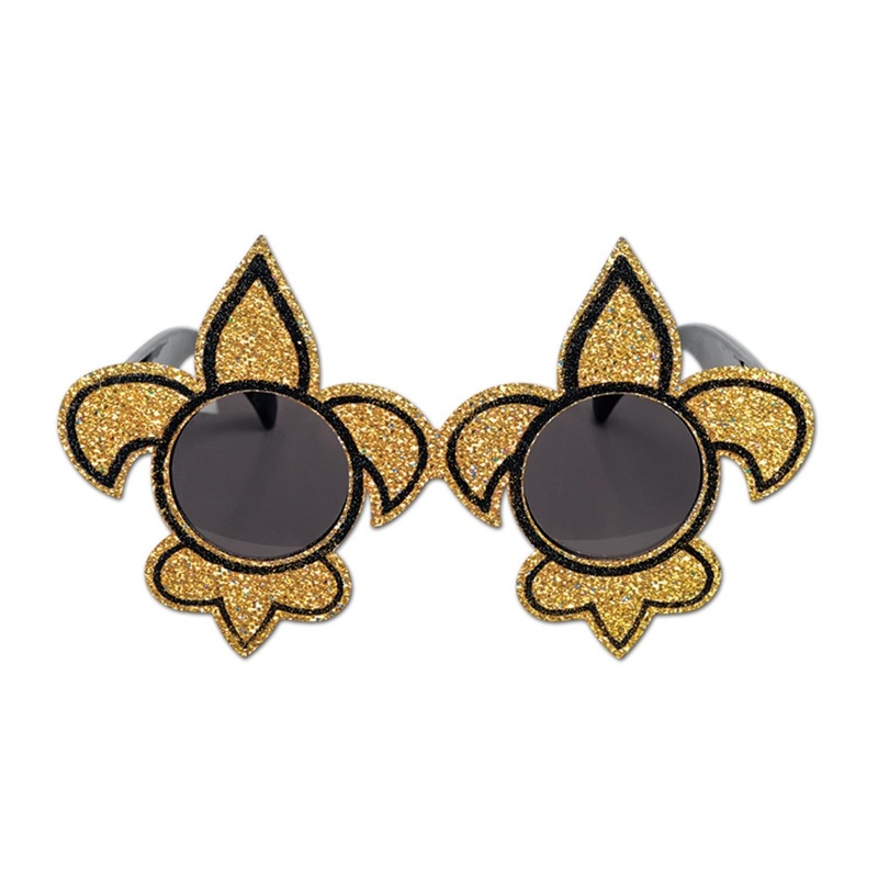 6 Pack Beistle Mardi Gras Glittered Fleur De Lis Fanci-Frame Glasses- Gold