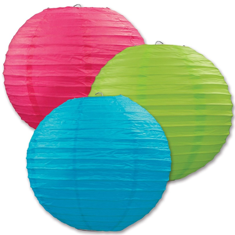 18 Pack Beistle Luau Party Paper Lanterns - Asst cerise - Light green - turquoise