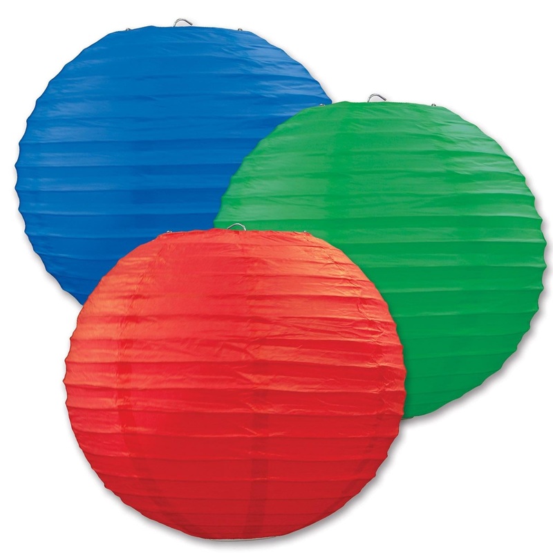 18 Pack Beistle Party Paper Lanterns Asst red - blue - green