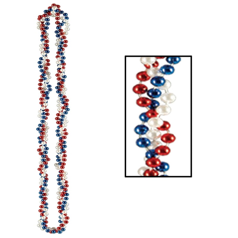 12 Pack Beistle Braided Party Bead Necklaces - red - white - blue
