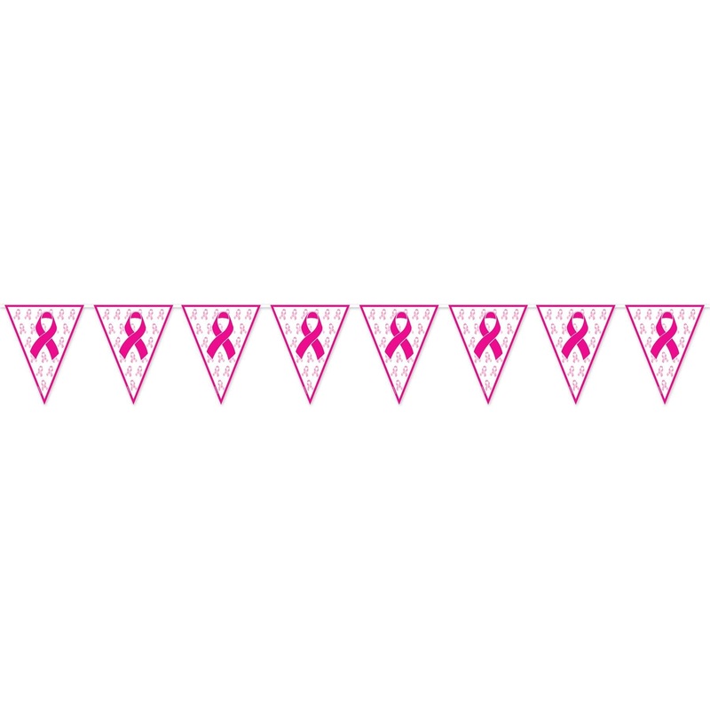 12 Pack Beistle Pink Ribbon Pennant Party Banner