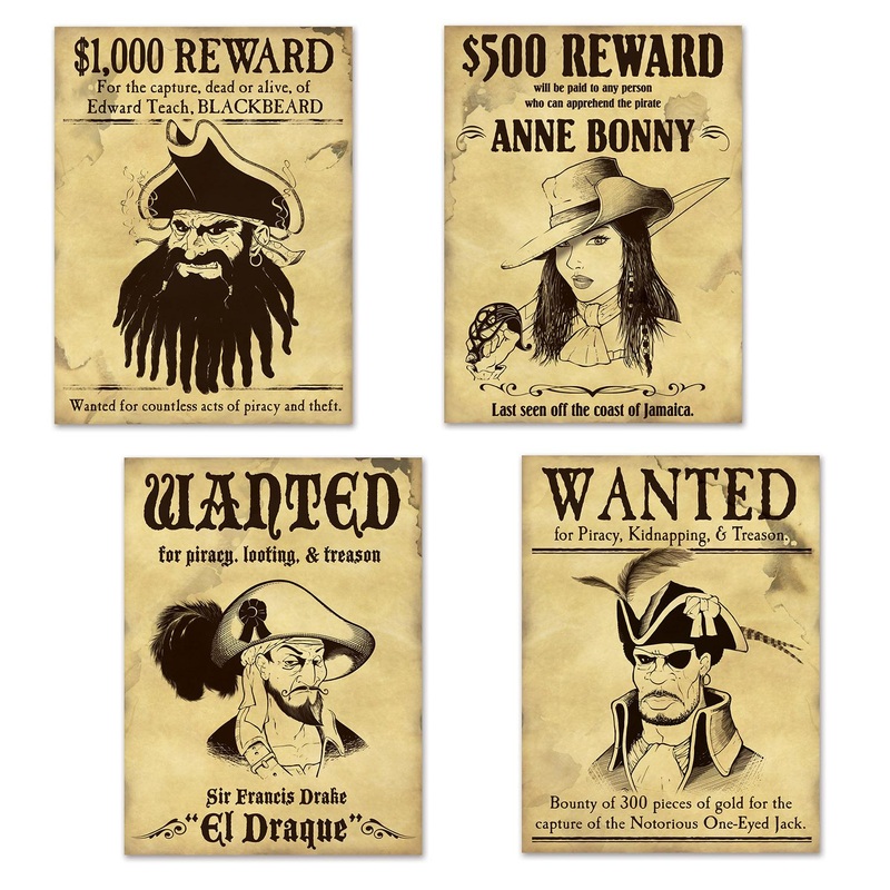 48 Pack Beistle Pirate Wanted Party Sign Cutouts