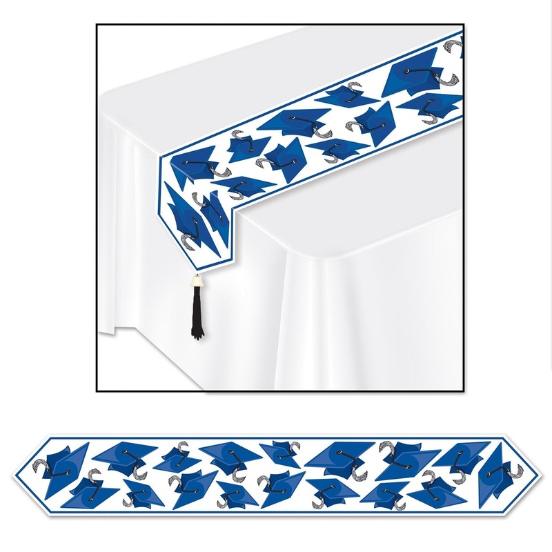 12 Pack Beistle Printed Grad Cap Graduation Party Paper Table Runner - blue