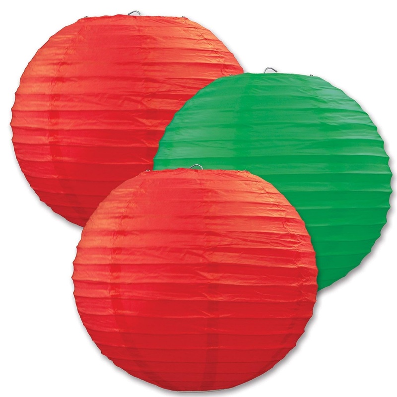 18 Pack Beistle Christmas Paper Lanterns Asst red/green