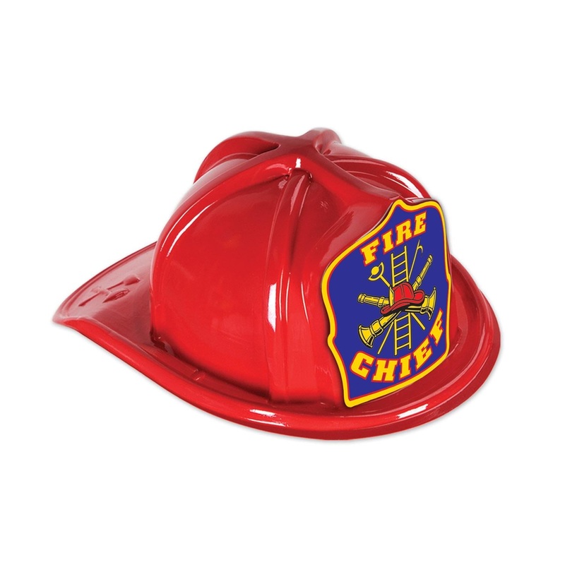 48 Pack Beistle Red Plastic Fire Chief Helmet with Blue Shield
