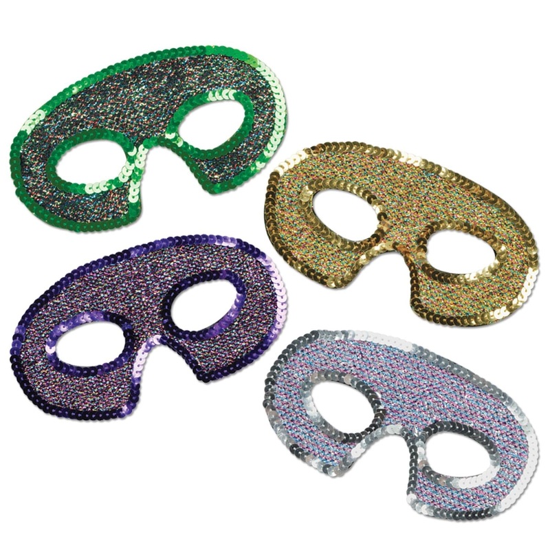 12 Pack Beistle Mardi Gras Sequin-Lame Half Masks