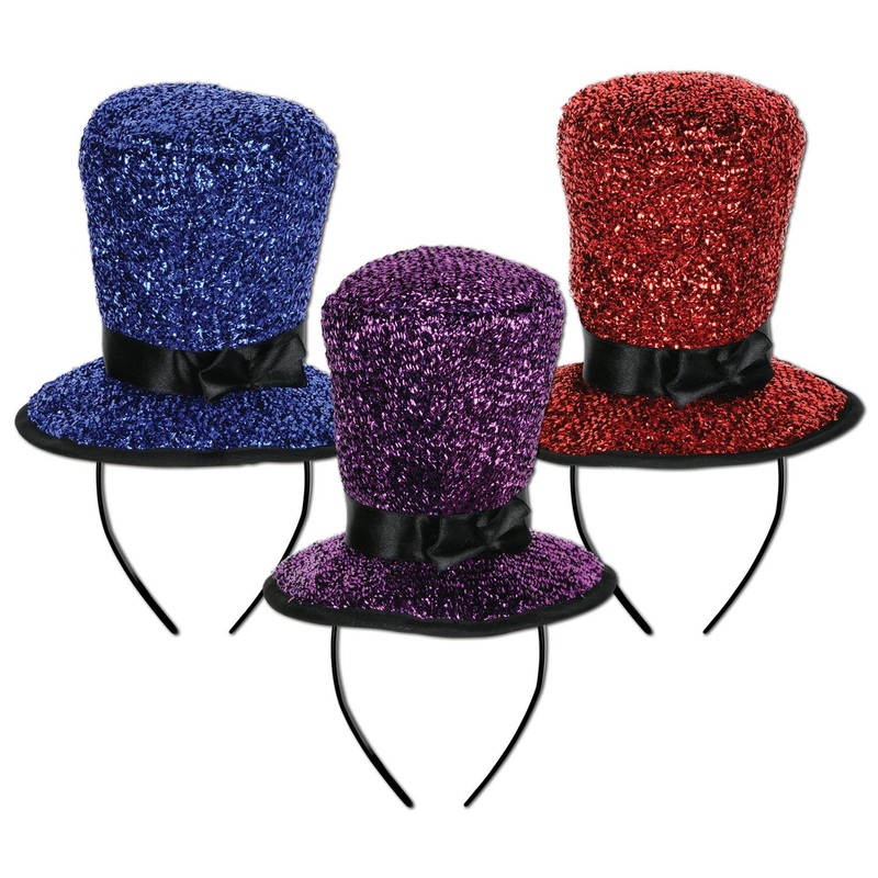 12 Pack Beistle New Year's Eve Sparkling Top Hat Headbands